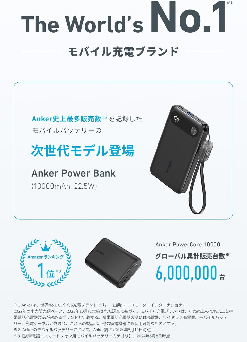 Anker Power Bank (10000mAh, 22.5W) (モバイルバッテリー 最大22.5W出力 USB-C & USB-C ケーブル付属 ディスプレイ搭載) USB PD