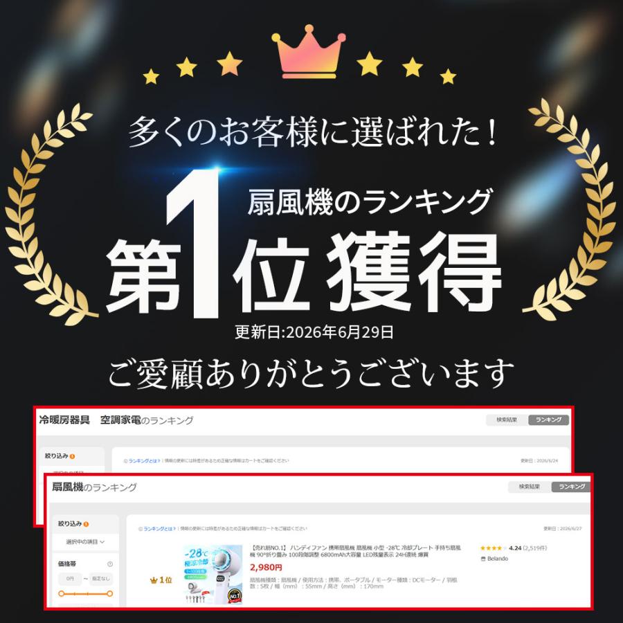 【売れ筋NO.1】 ハンディファン 携帯扇風機 扇風機 小型 -28℃ 冷却プレート 手持ち扇風機 90°折り畳み 100段階調整 6800mAh大容量 LED残量表示 24H連続 爆買